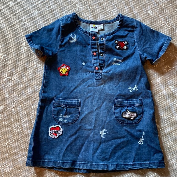 Smiley Baby Jean Dress w Patch detail - Picture 1 of 5